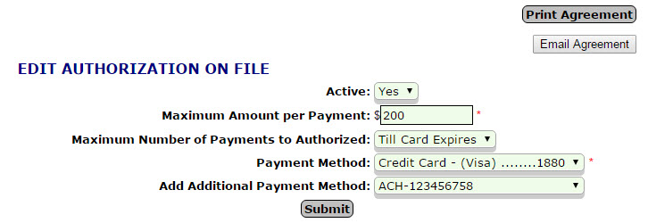 Setup an Authorized Card on File with limited amount
